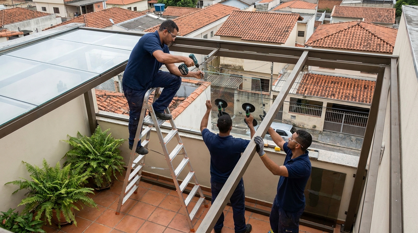 Cobertura de vidro em terraço com telhados em São José dos Pinhais-PR