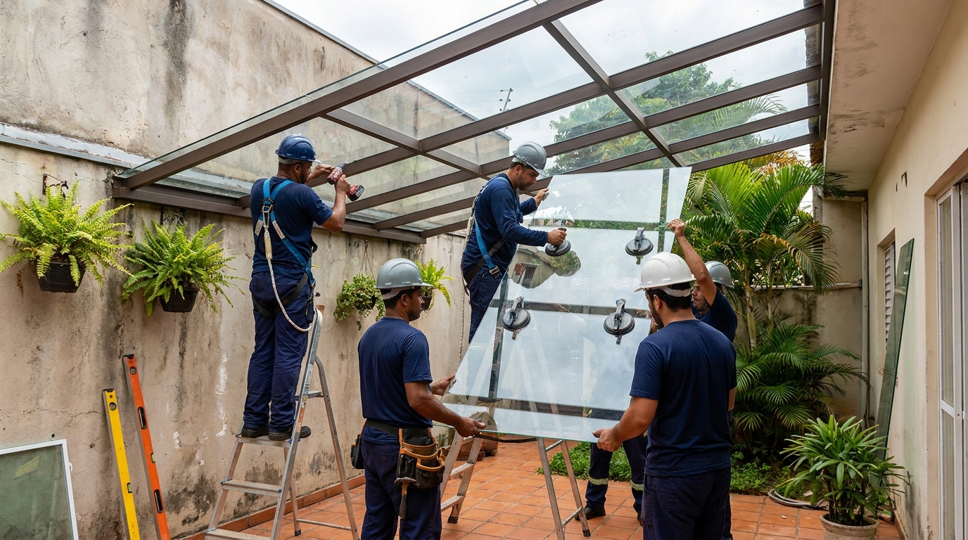 Instalação de cobertura de vidro em São José dos Pinhais-PR
