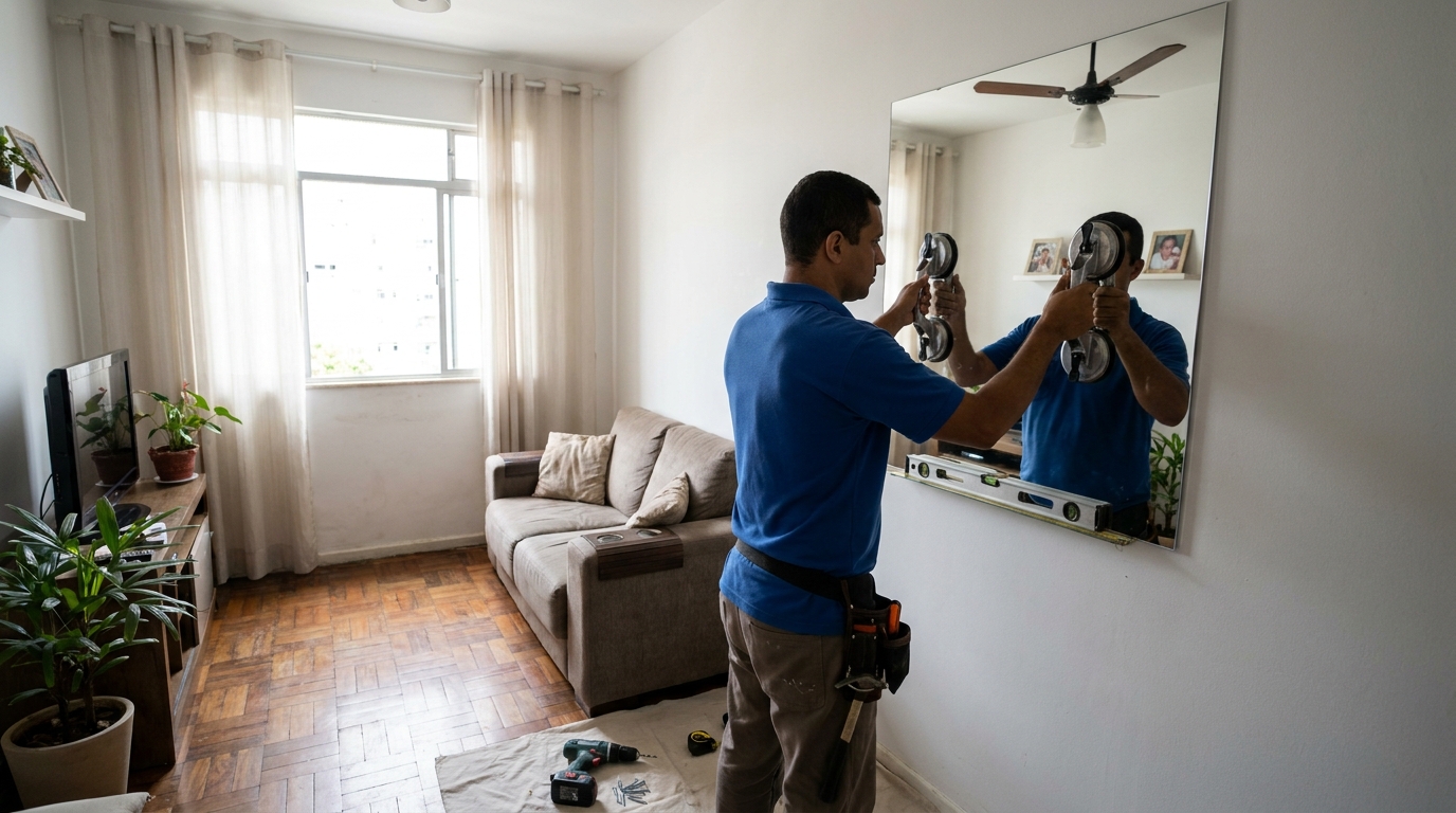 Espelho sob medida com parquet em São José dos Pinhais-PR