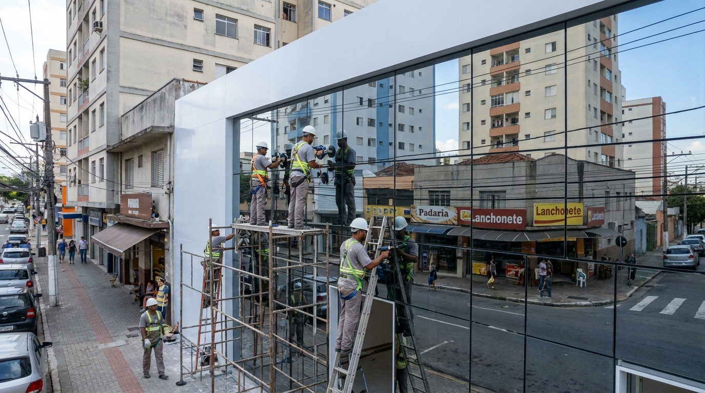 Fachada espelhada em esquina em São José dos Pinhais-PR