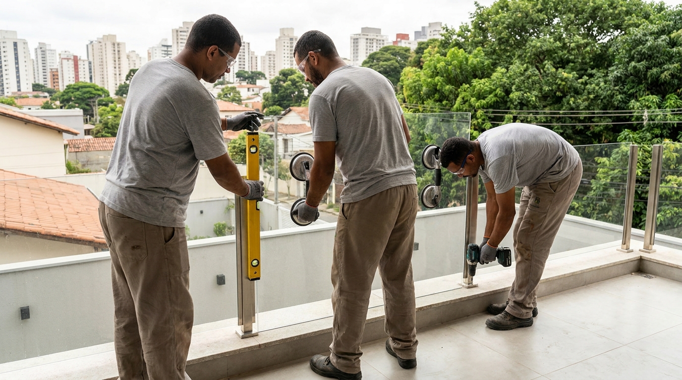 Guarda-corpo em terraço alto com vista cidade em São José dos Pinhais-PR