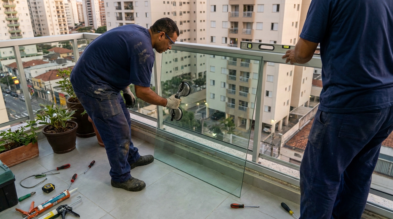 Parede de vidro com vista urbana em São José dos Pinhais-PR